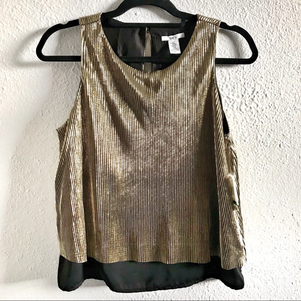 NWT Bar III gold/black sleeveless blouse.